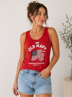 Old Navy Red Graphic Tank Top - American Tradition NWT - 9061